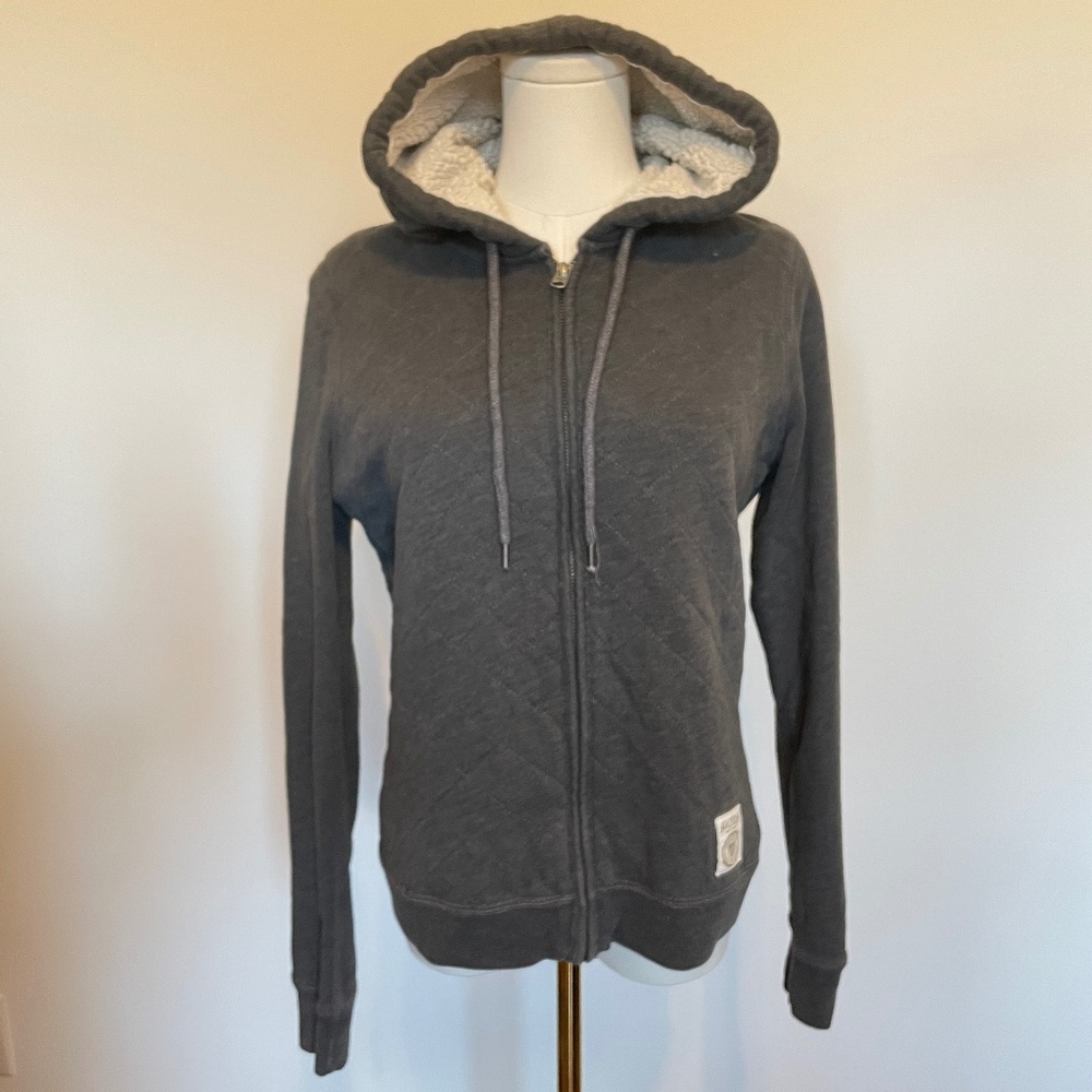 Abercrombie Fitch Bella Sherpa Lined Zip Hoodie Womens M Gray Quilted Y2K Preppy
